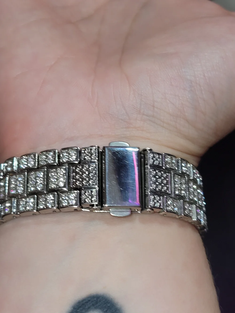 Men's Silver Iced Bracelet Watch with Red Face